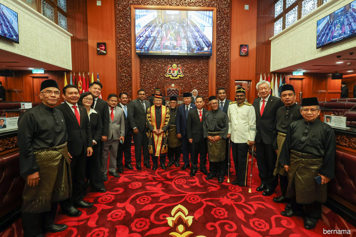 Dewan Negara President Tan Sri Dr Rais Yatim (eighth from left) and the 16 appointed Senate members.